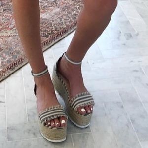 Tan and blue ankle strap sandals size 9